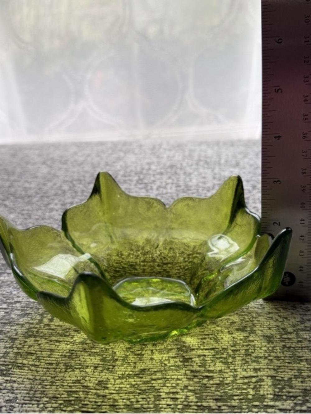 Hand-Blown Green Glass Lotus Dish - Decorative Accent Bowl
